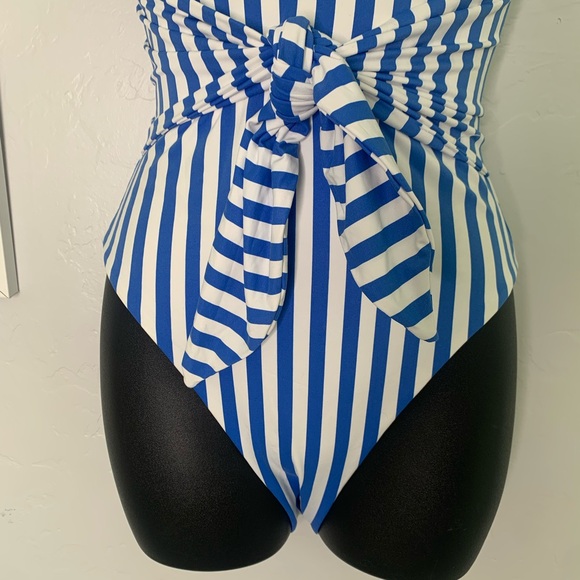 Blue & White Stripped One Piece Bikini Size Medium - Picture 4 of 12